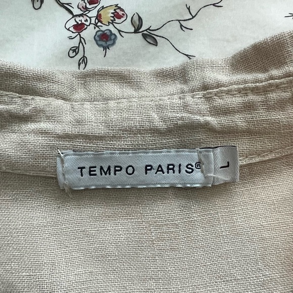 Tempo Paris Oatmeal Button-Up Linen Tunic - Size L - Picture 4 of 4